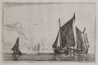 KG 08717
<br/>
Drie zeilboten op een rustig meer
<br/>
<em>Nooms, Reinier (1623/4-1664)</em>